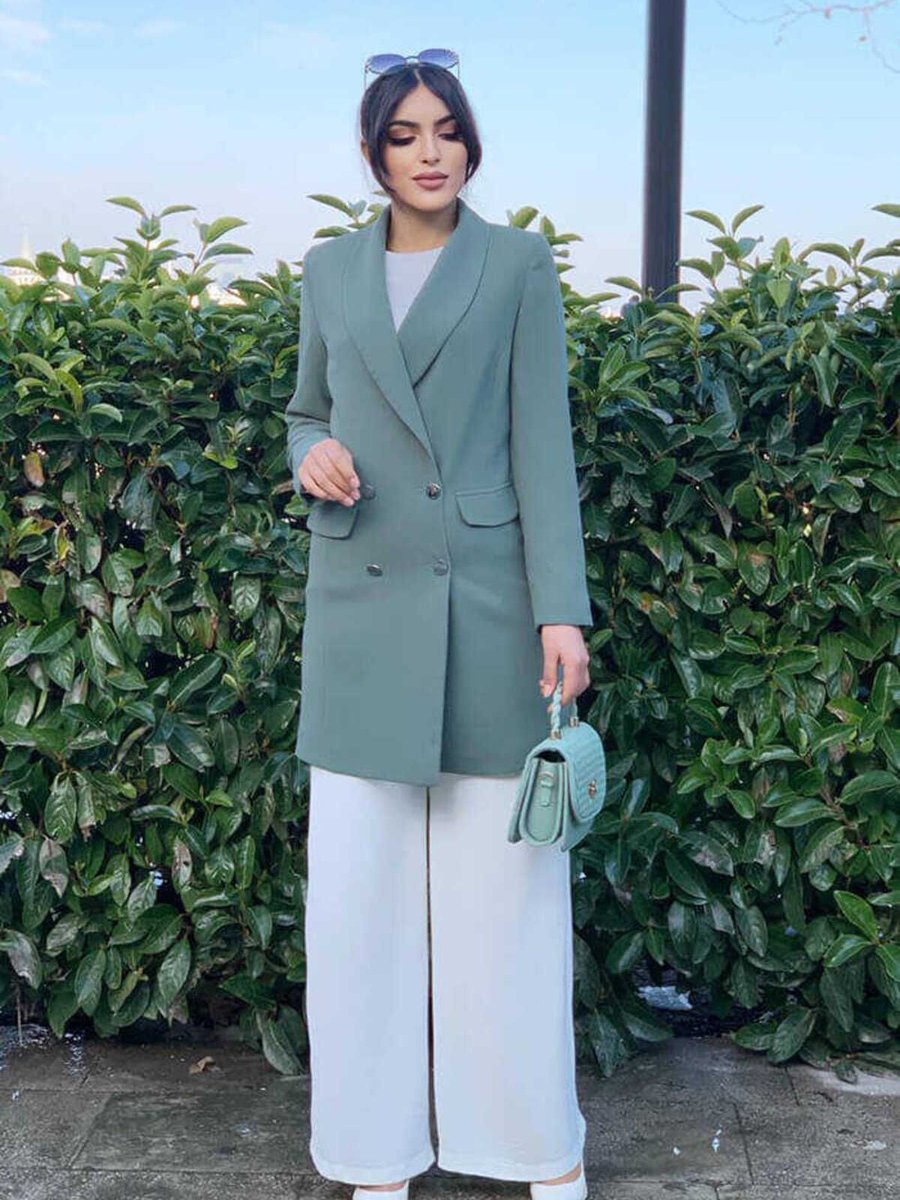 Bym Fashion Cep Görünümlü Ön Düğme Detay Astarlı Ceket Mint