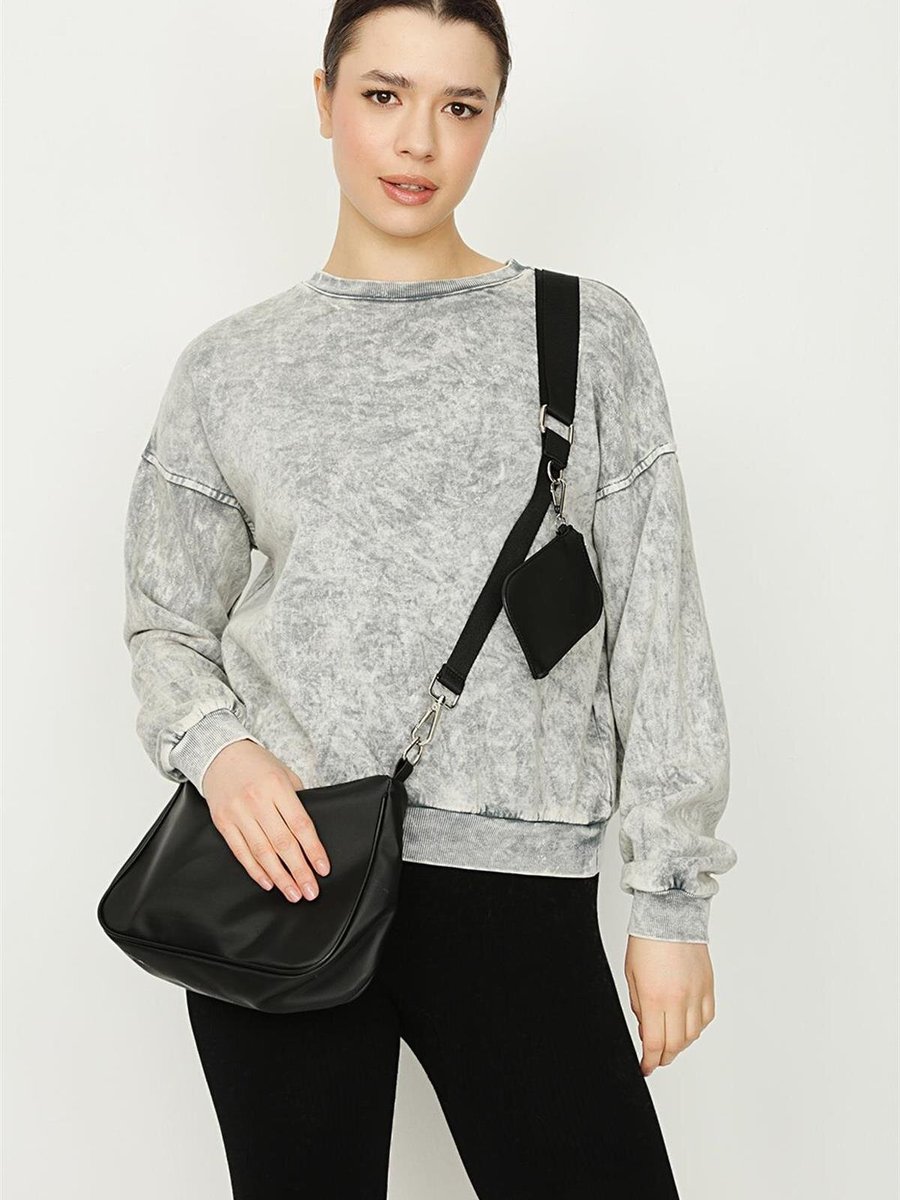 Select Moda Gri Asit Yıkamalı Oversize Sweatshirt