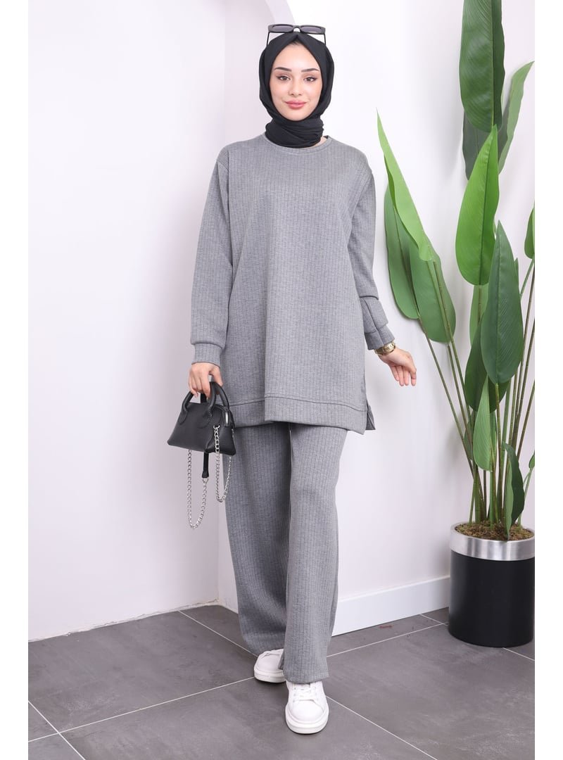 İmaj Butik Füme Bisiklet Yaka Tunik Pantolonlu Takım