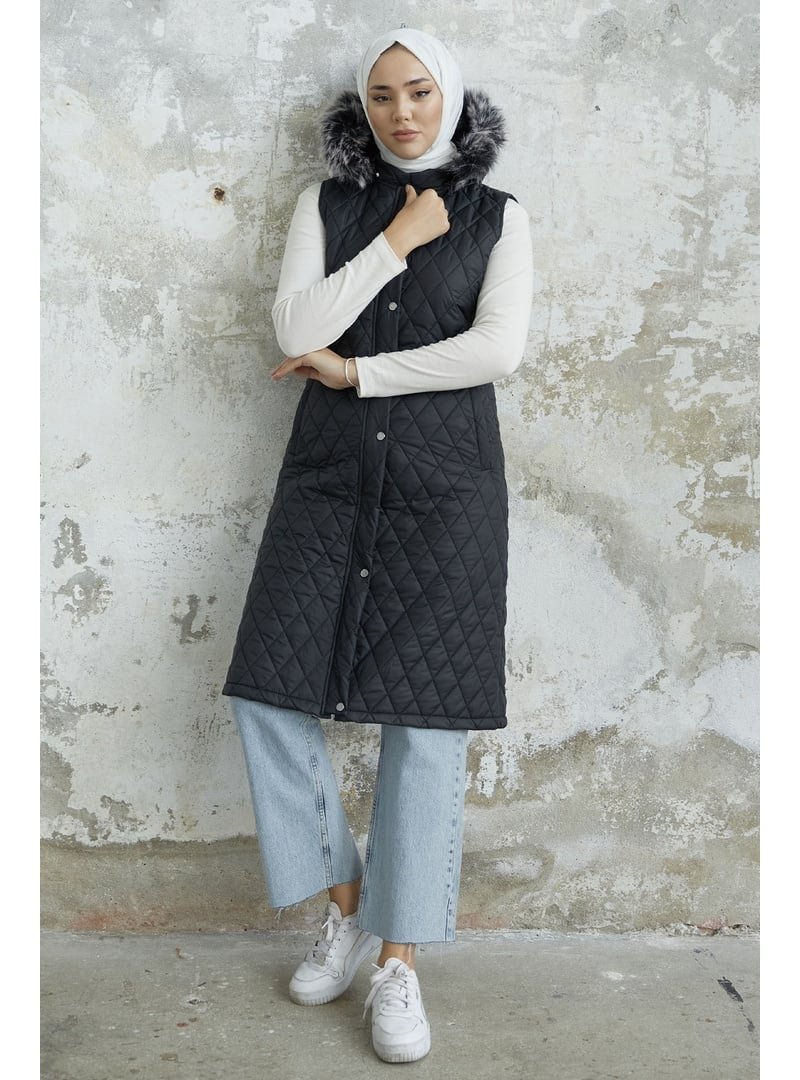 InStyle Siyah Volie Kapitone Cepli Yelek