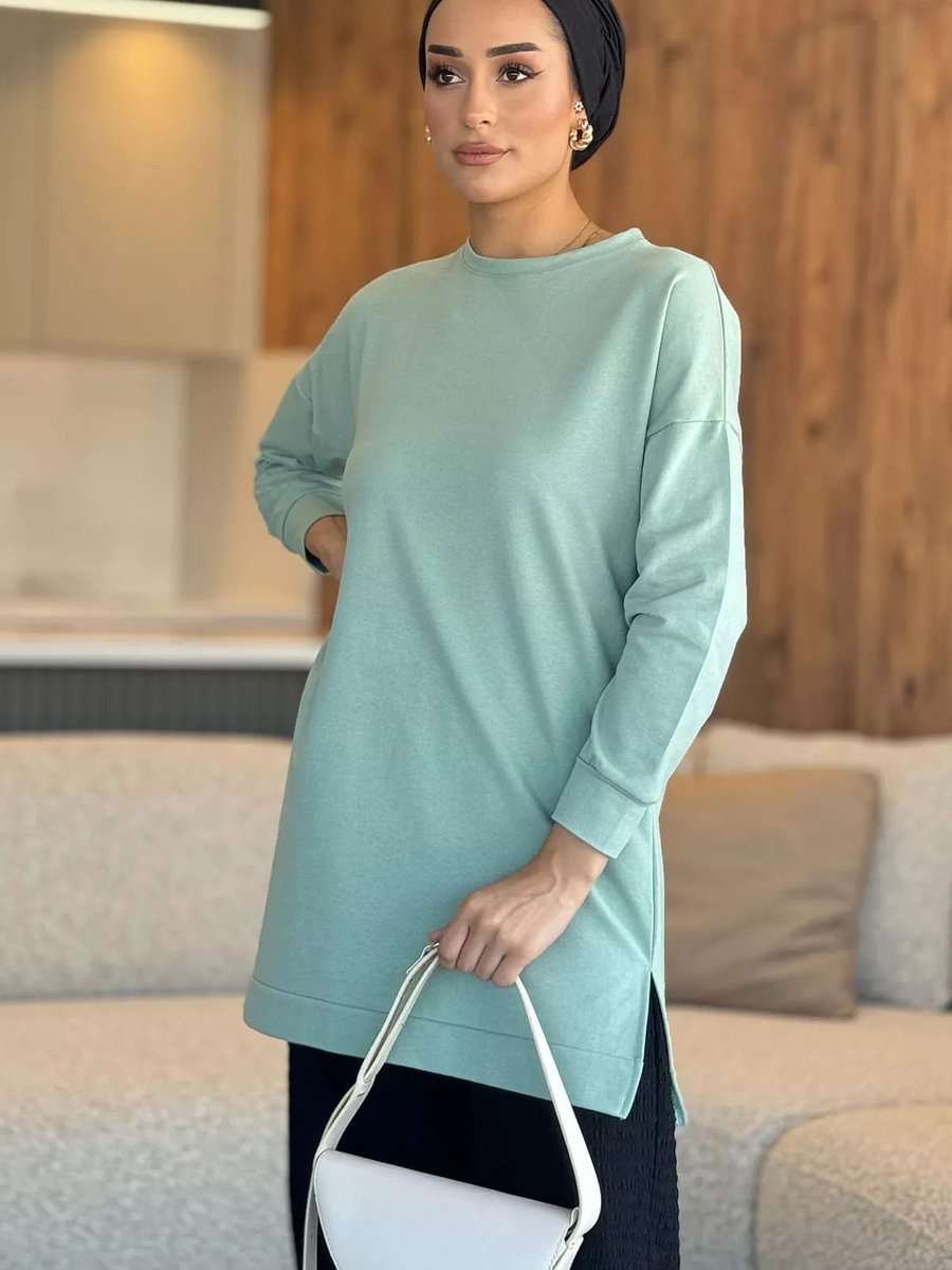 Julude Mint Bisiklet Yaka Tunik