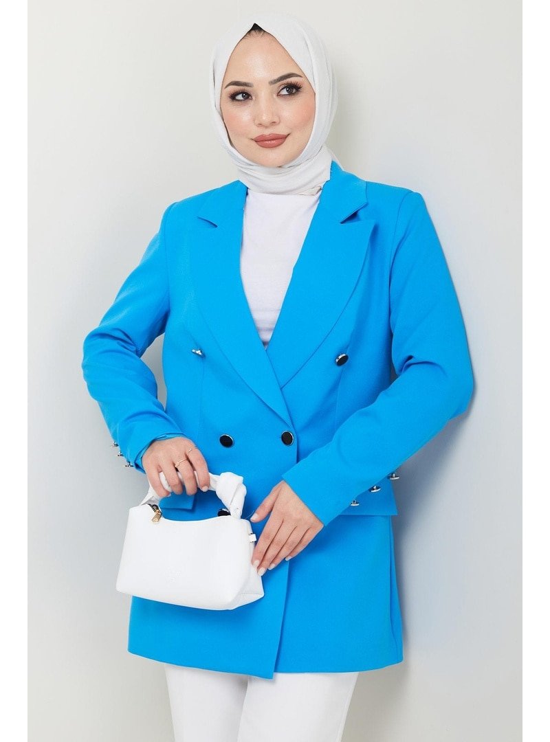 Hafsa Mina Mavi Düğmeli Blazer Ceket