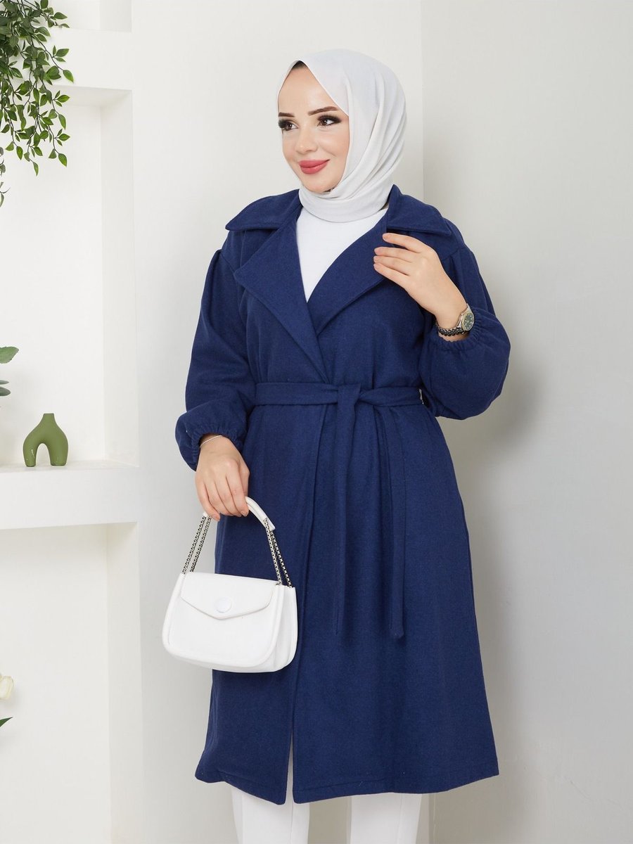 Oln Kolları Büzgülü Astarsız Oversize Kaşe Kaban
