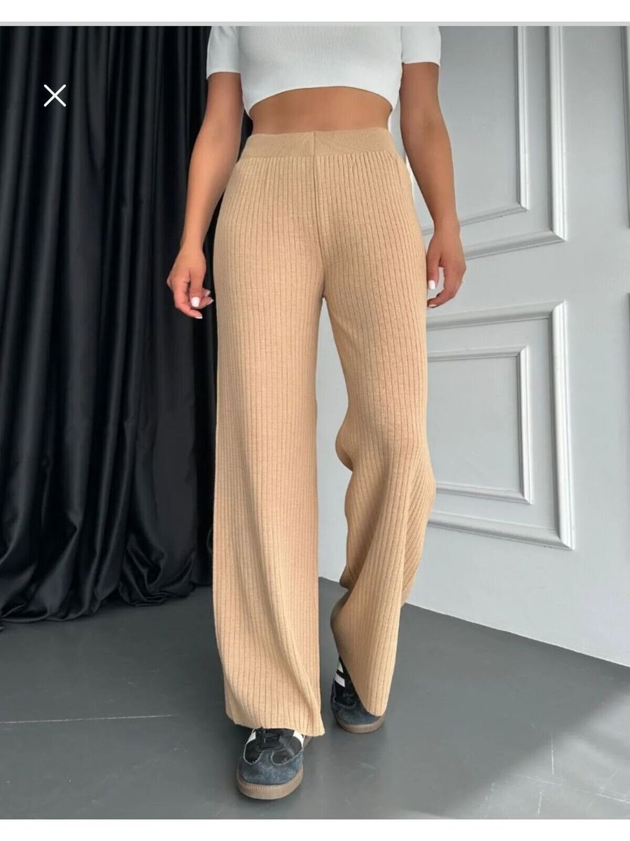 SFG Life Moda Vizon Fitilli Ve Beli Lastikli Triko Düz Şık Pijama Pantolon
