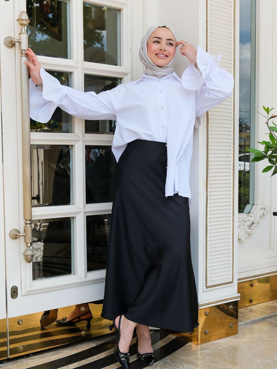 Locco Kiloş Saten Etek Siyah