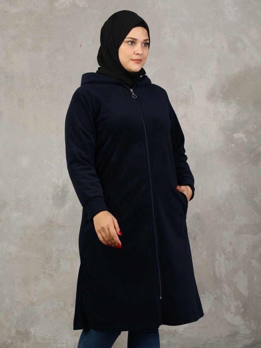 Kardelen Butik Ümraniye Uzun Polar Hırka Kışlık Lacivert