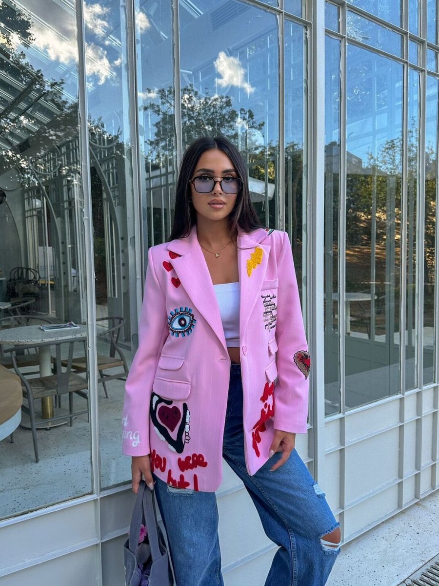 VOLT CLOTHİNG Pembe Nakış Detaylı Blazer Ceket