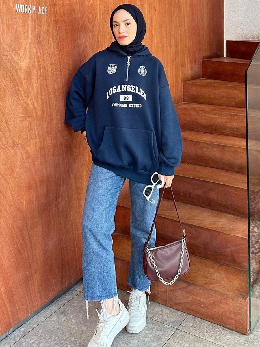 Lamelif Yarım Fermuarlı Los Angeles Sweat