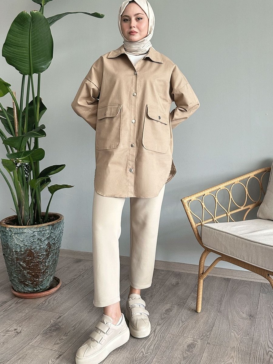 Instyle Oversize Gabardin Krem Ceket