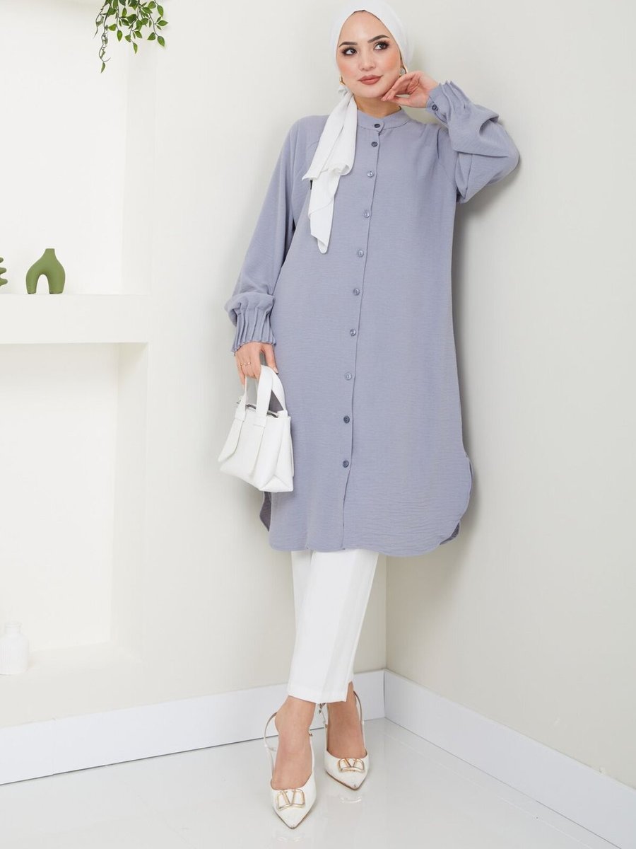 VOLT CLOTHİNG Gri Ayrobin Nervürlü Tunik