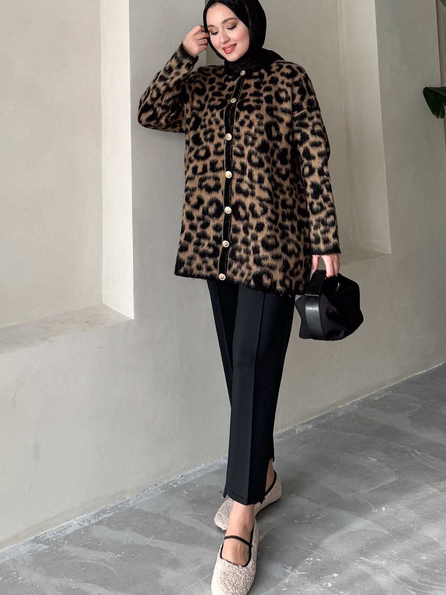 Rimel Moda Leopar Desen Hırka