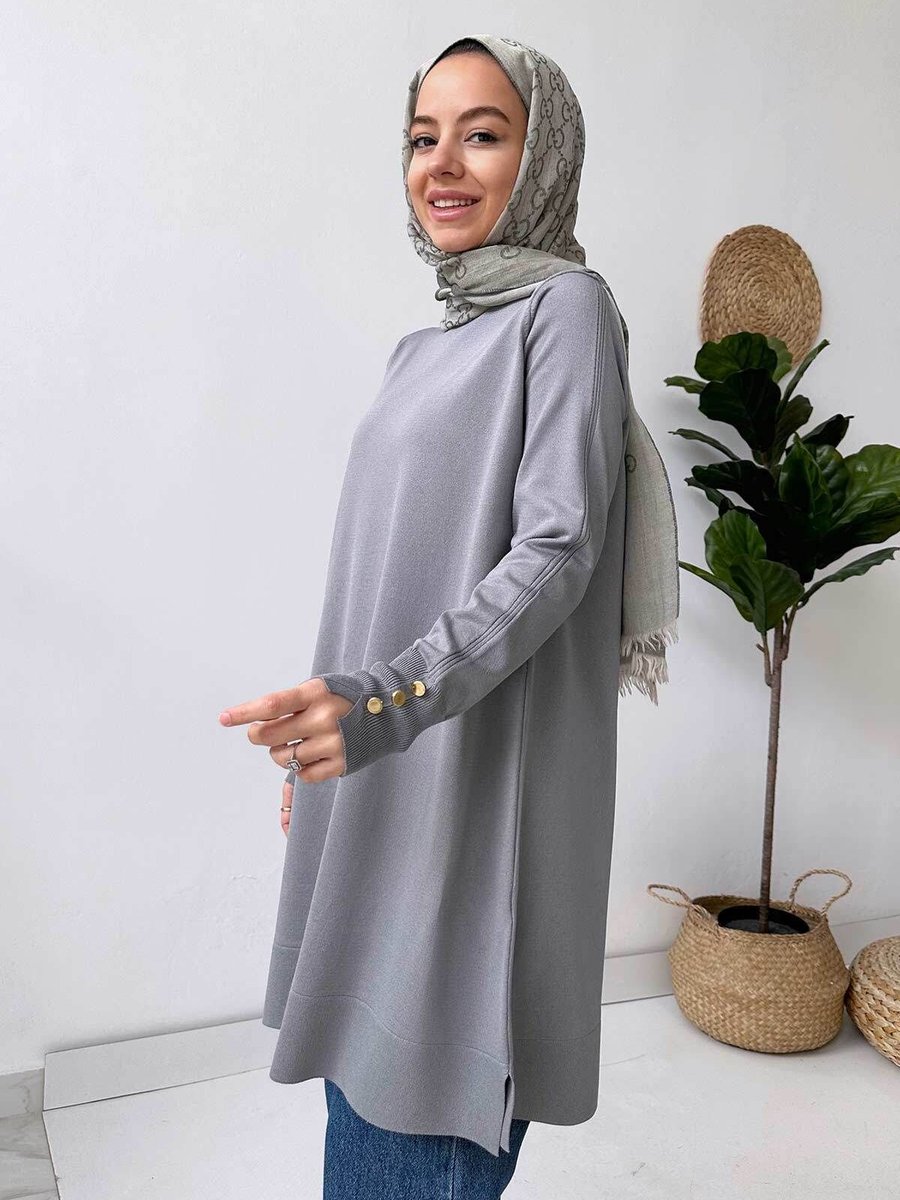 Ka Hijab A Form Işıltılı Merserize Tunik Gri
