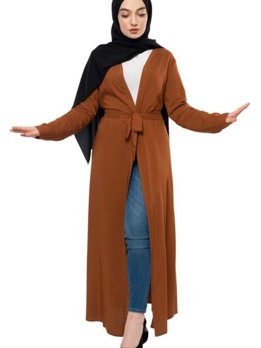Sgs Kuşaklı Mevsimlik Abaya Tütün