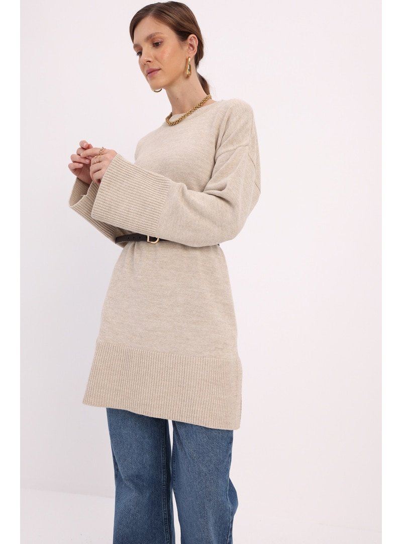 Allday Taş Oversize Yanları Yırtmaçlı Triko Tunik