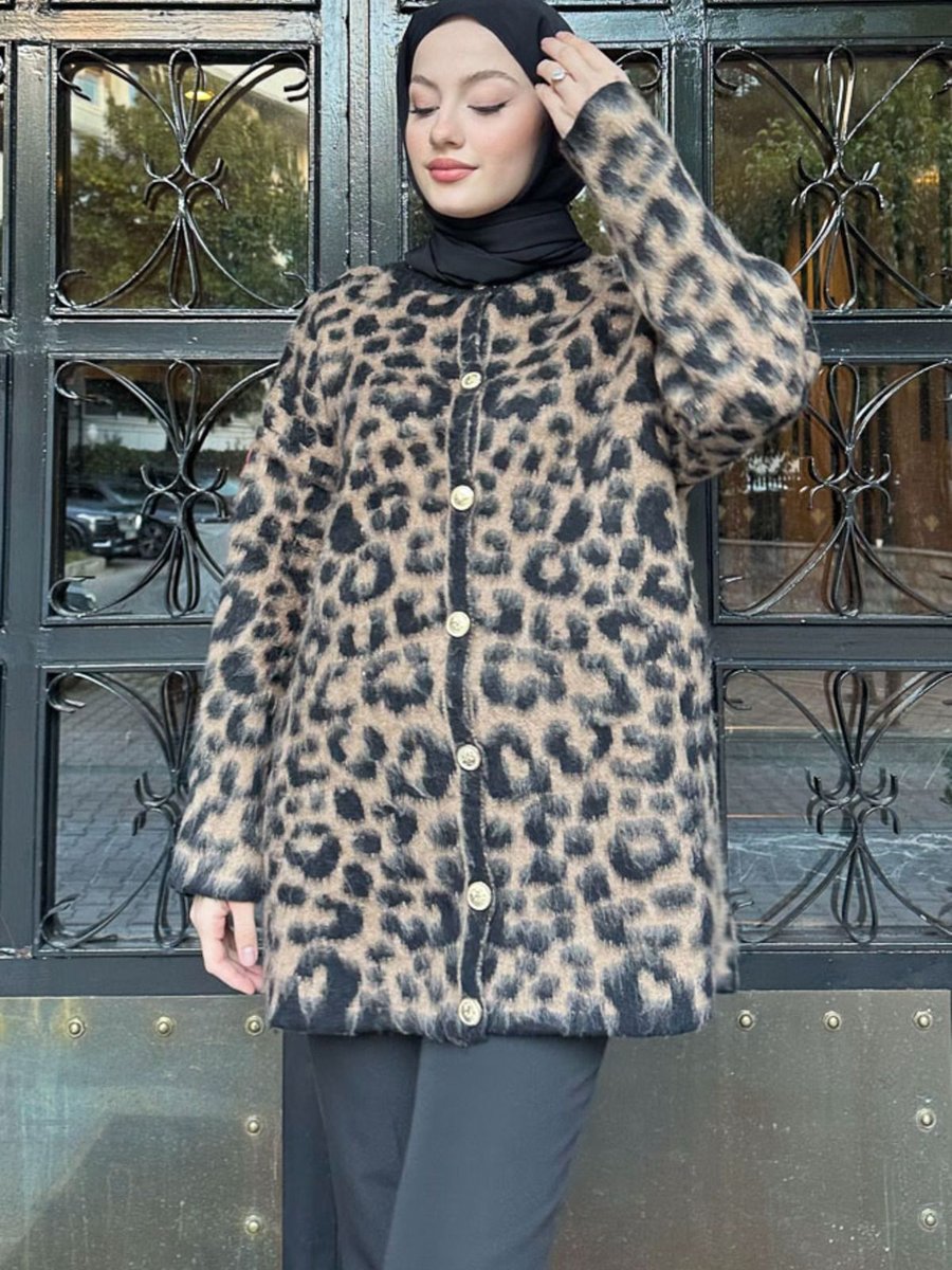 Hewes Ellos Leopar Desenli Hırka Siyah