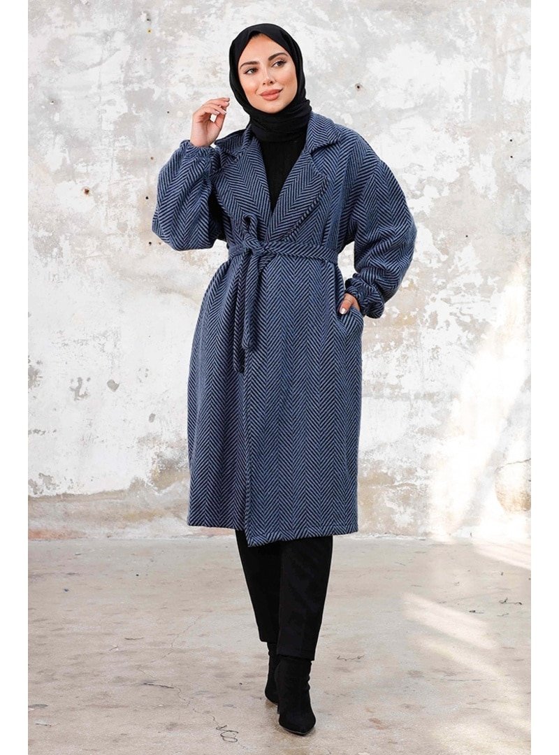 Bestenur Mavi Esilay Kuşaklı Oversize Kap