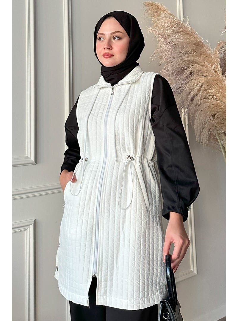 InStyle Kapitone Beyaz Çıtçıtlı Yelek