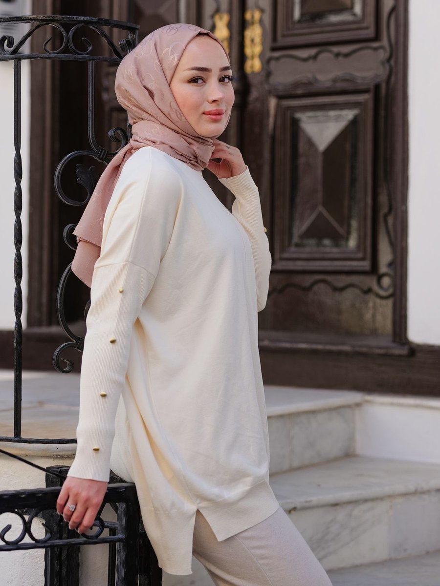 Locco Kolları Düğme Detaylı Tunik Bej