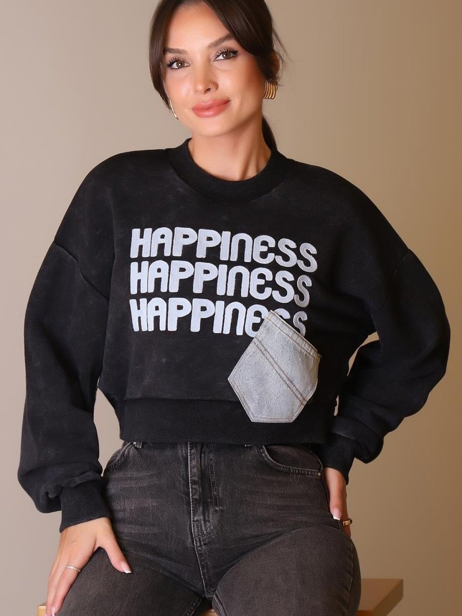 Quzu Siyah Kot Cep Detaylı Sweatshirt