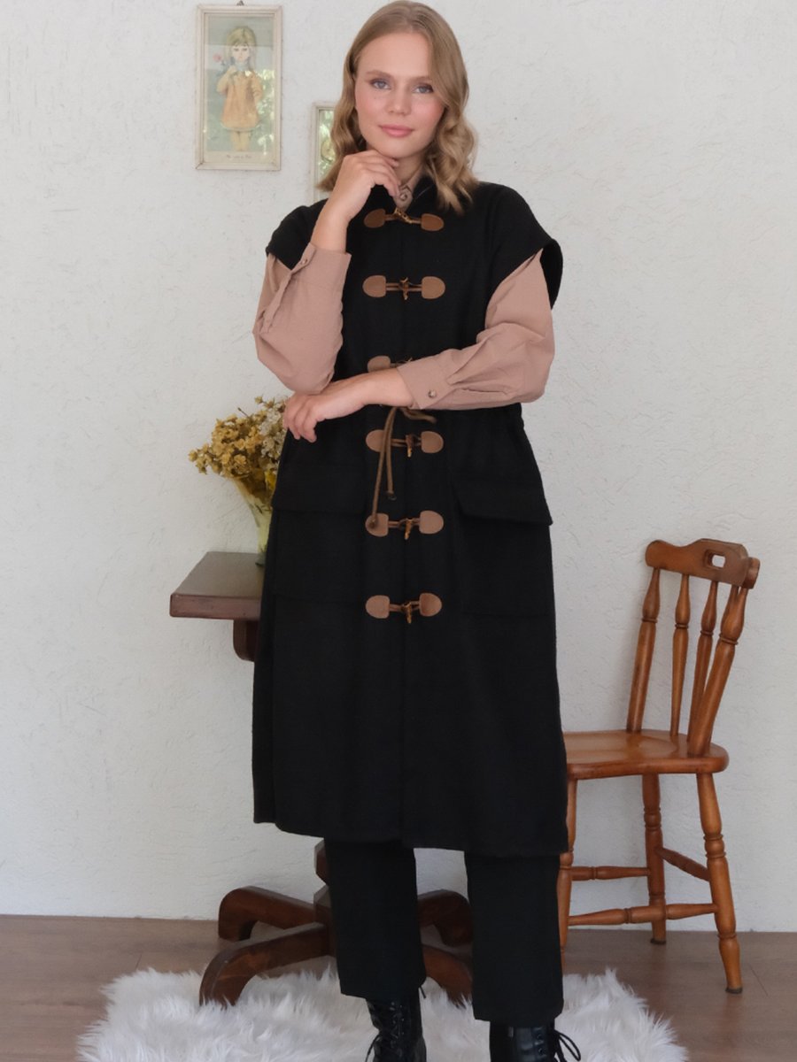 Ceylan Otantik Siyah Uzun Kaşe Vintage Yelek