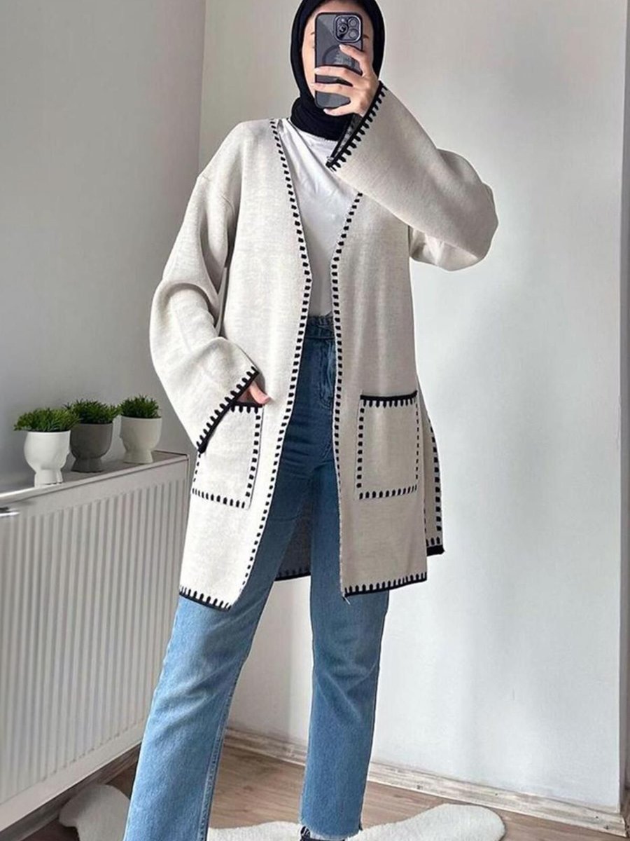 Trendtesettür Kadın Ekru Kuşaklı Triko Hırka T