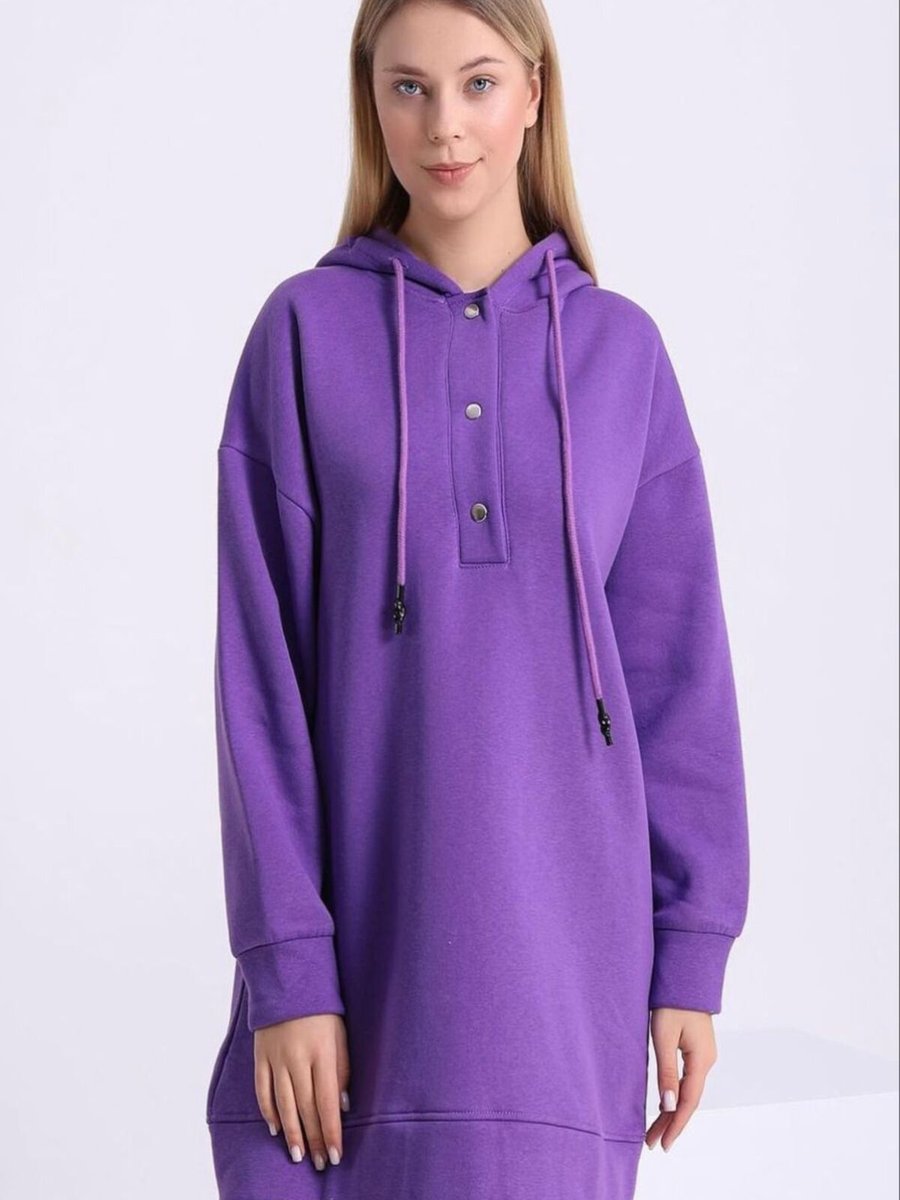 Qalina Life Kadın Tunik İplik Boy Cm Çıtçıtlı Polar Sweatshirt