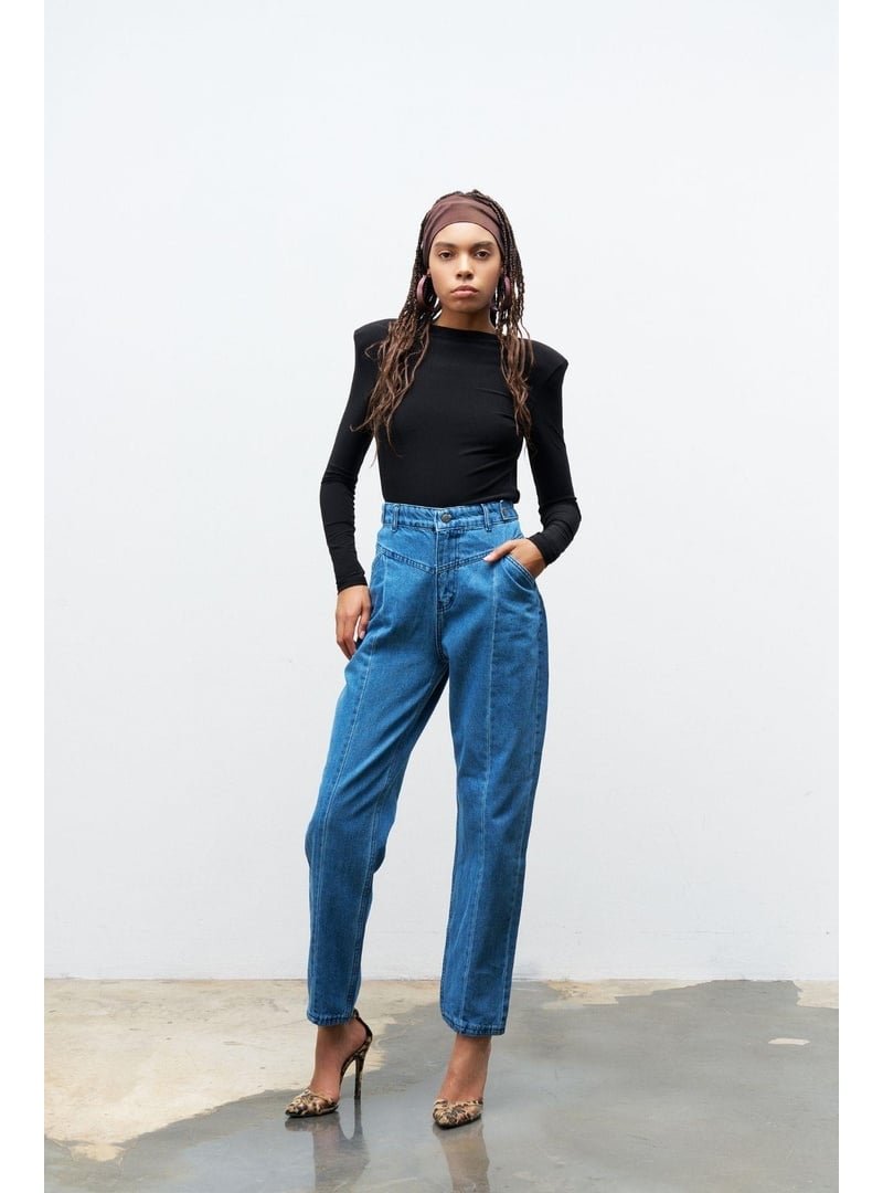 BASICPARK Nervür Dikişli Cotton Denim Pantolon Mavi
