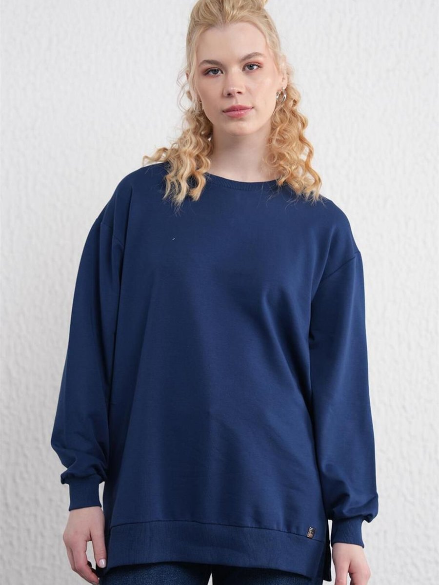 Kayra İki İplik Basic İndigo Sweatshirt
