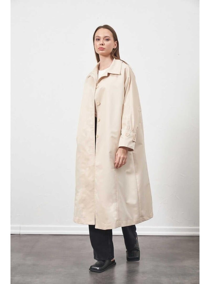 Mevra Ekru Oversize Trençkot Ceket