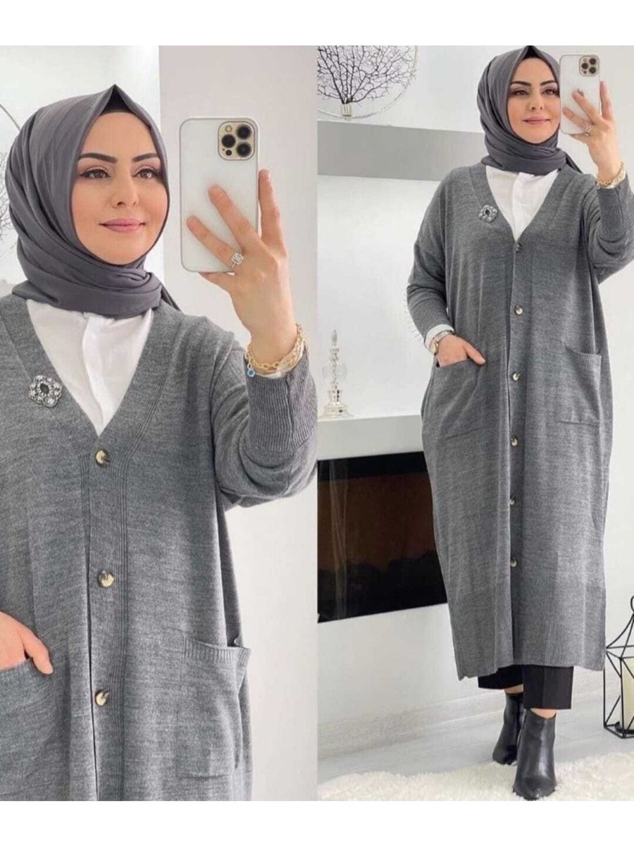 Tactus Harika Düğmeli Cepli Uzun Triko Hırka
