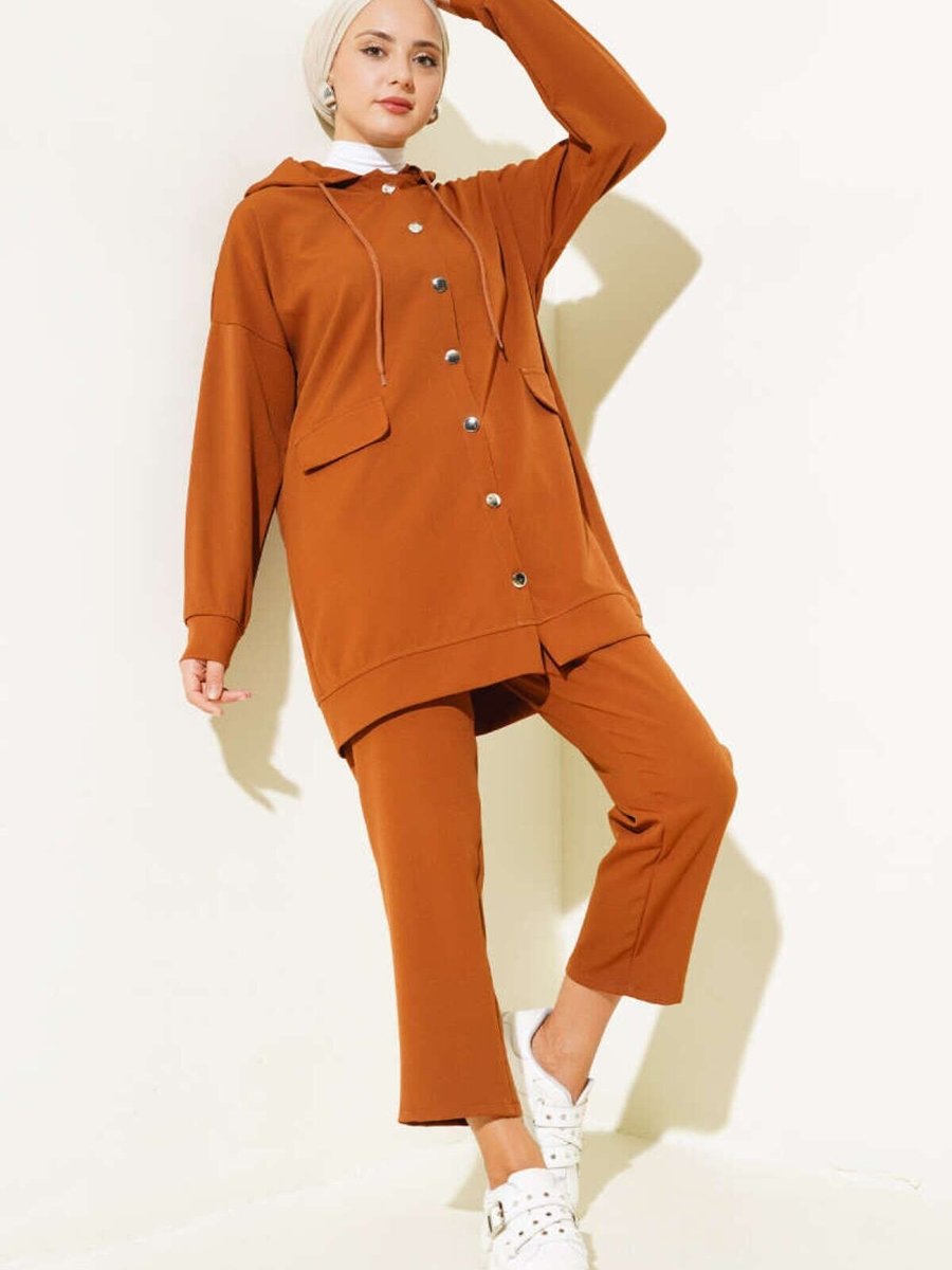 VOLT CLOTHİNG Taba Metal Düğmeli İkili Takım