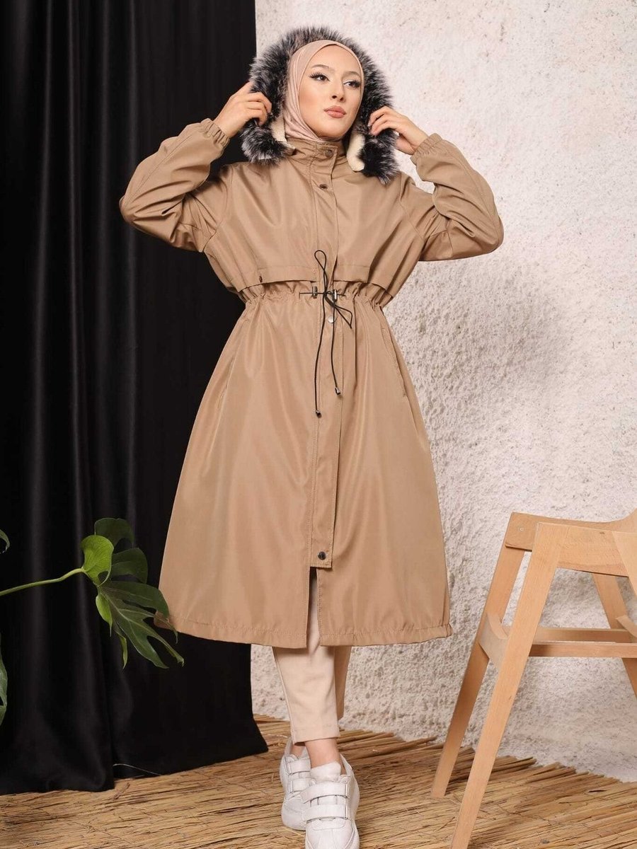 Vibeys Collection Bej Içi Kürklü Ve Su Geçirmez Kışlık Mont & Kaban