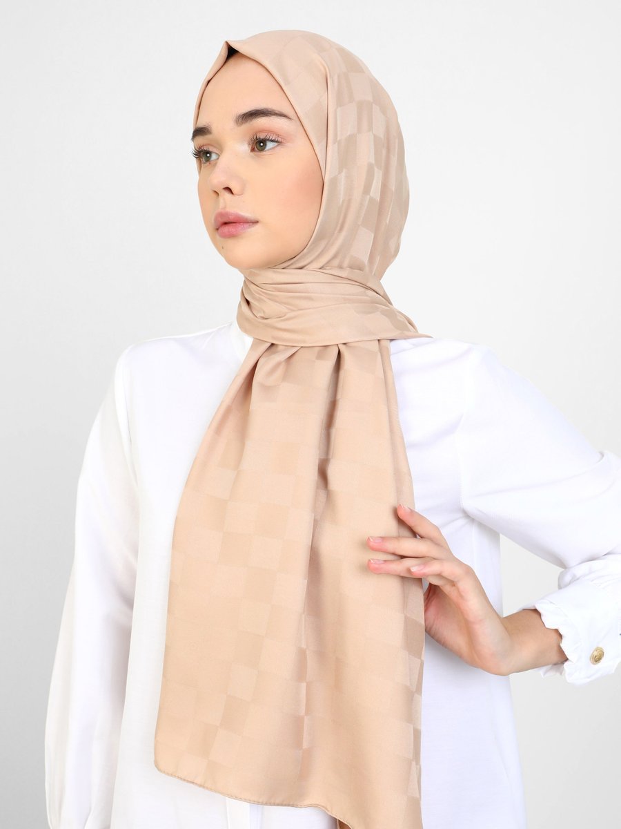 Tuva Koyu Bej Diamond Dama Desen Şal
