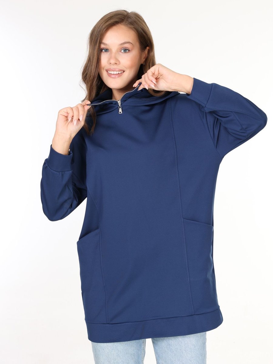 Tayhan Kadın Kapüşonlu Önü Fermuarlı Sweatshirt