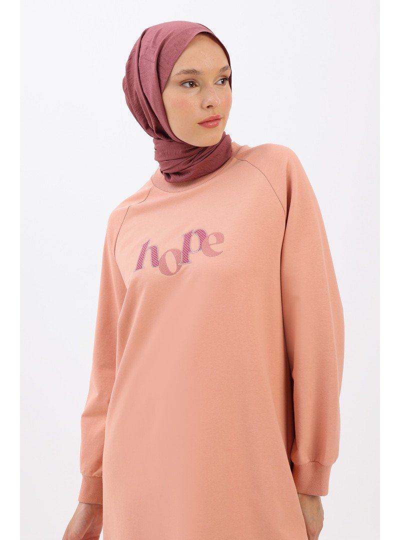 Allday Somon Nakışlı Fermuar Detaylı Reglan Kol Sweat Tunik
