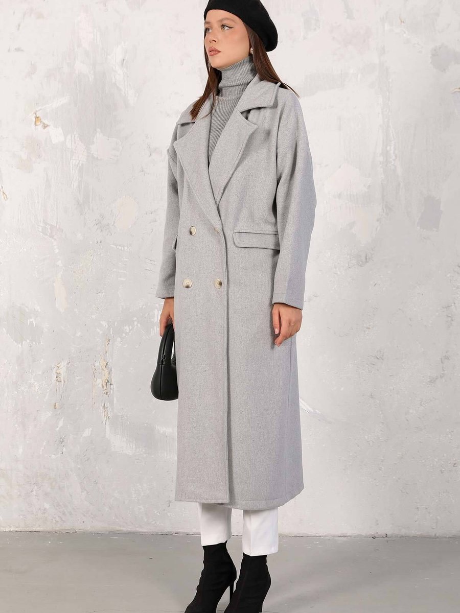 Melike Tatar Gri Oversize Kaşe Kaban