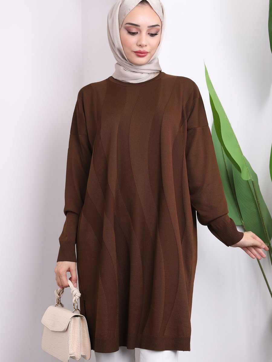 İmajbutik Kahverengi Soğuk İplik Merserize Triko Tunik