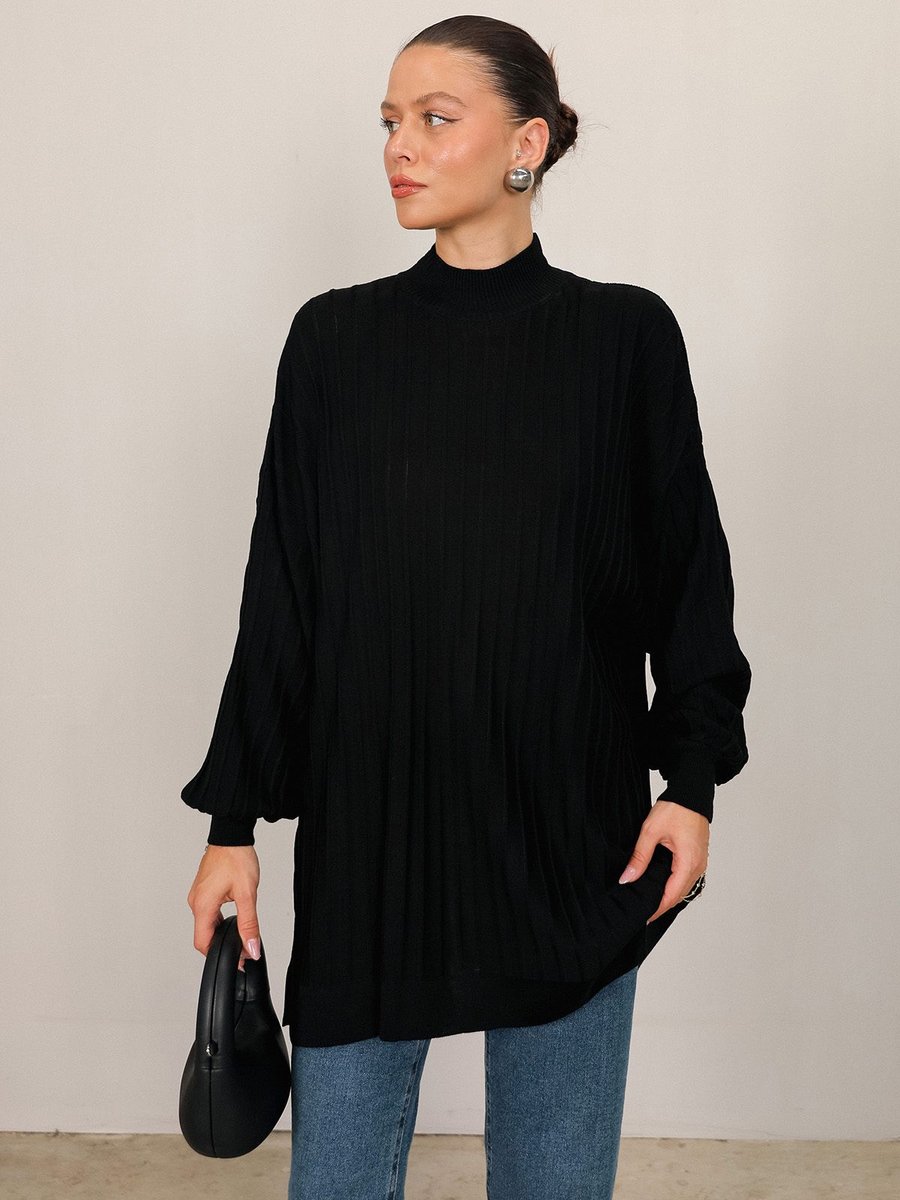 Melike Tatar Siyah Basic Triko Tunik
