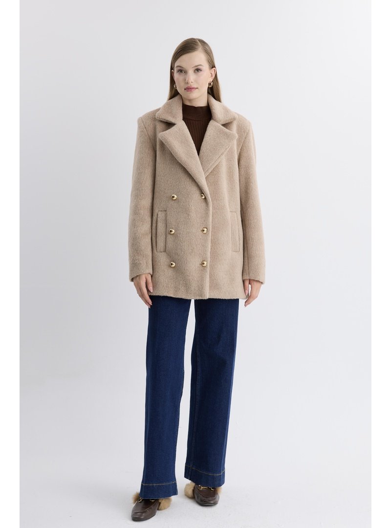 AHEL Bej Blazer Düğmeli Kaşe Ceket