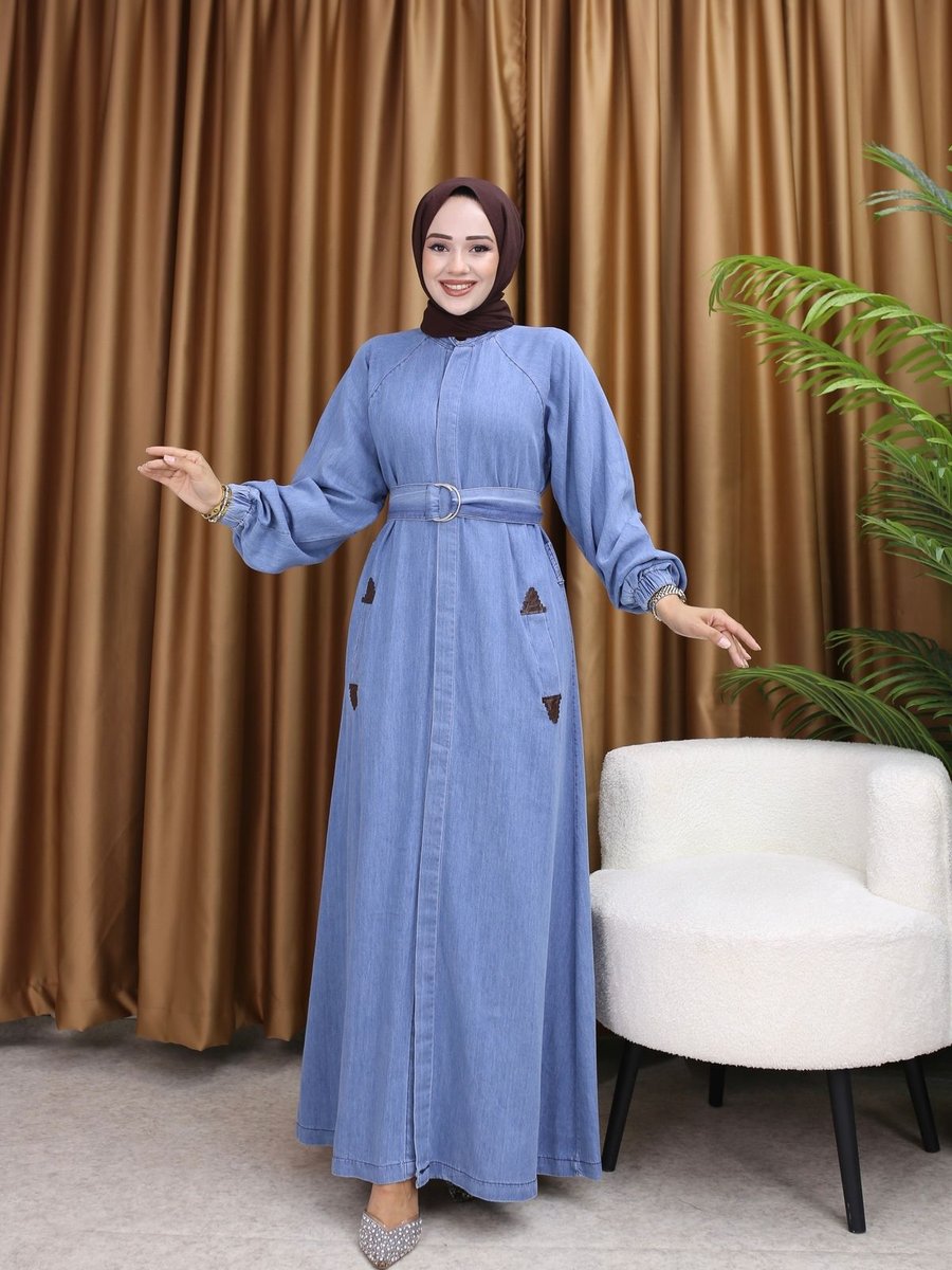 Hellygroup Helly Bol Kesim Oversize Düğmeli Kemerli Kot Elbise