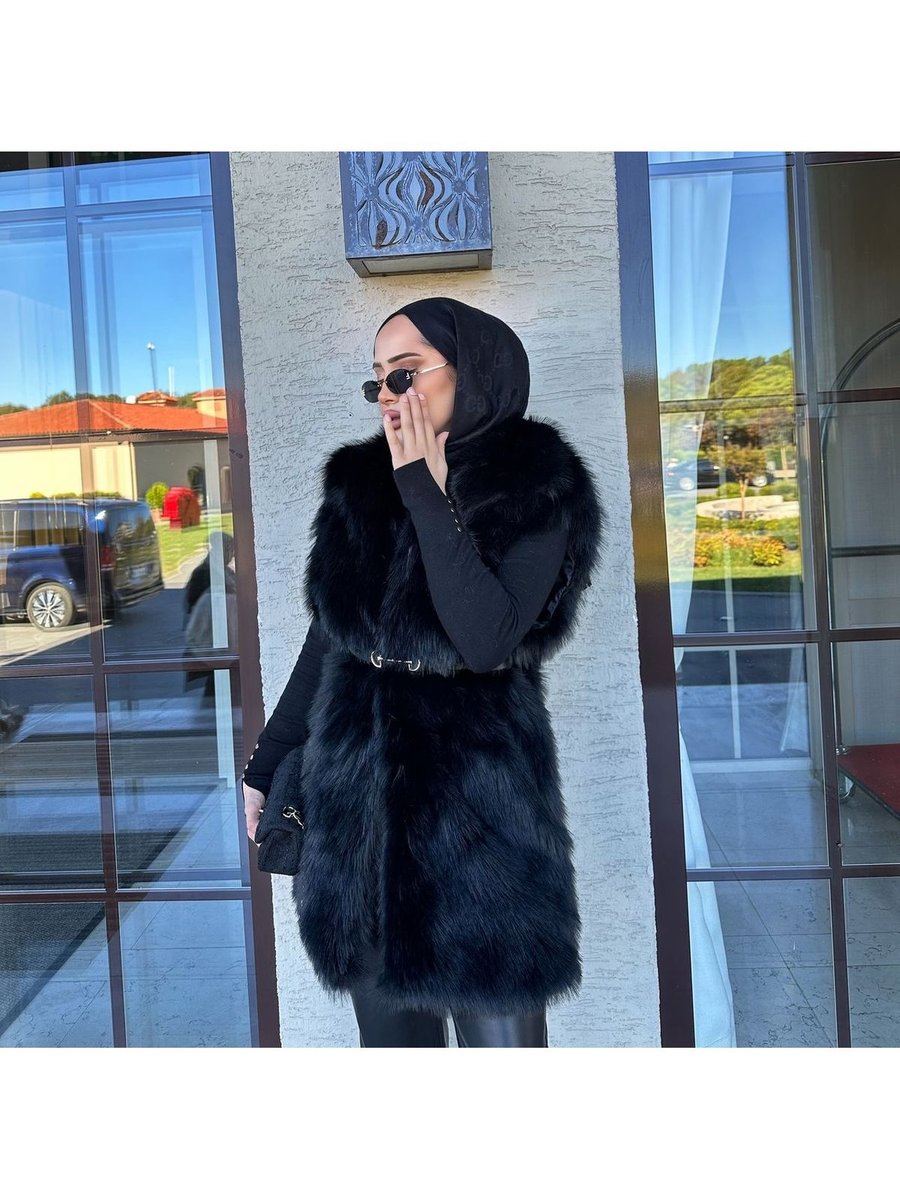 Güçteks Kadın Kemerli Kürk Yelek
