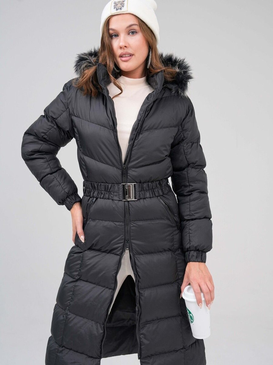 VOLT CLOTHİNG Siyah Kapüşonu Kürklü Mont