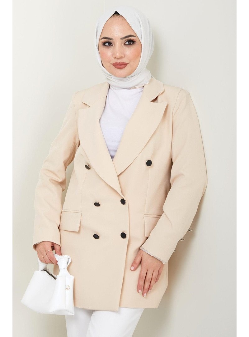 Hafsa Mina Bej Düğmeli Blazer Ceket