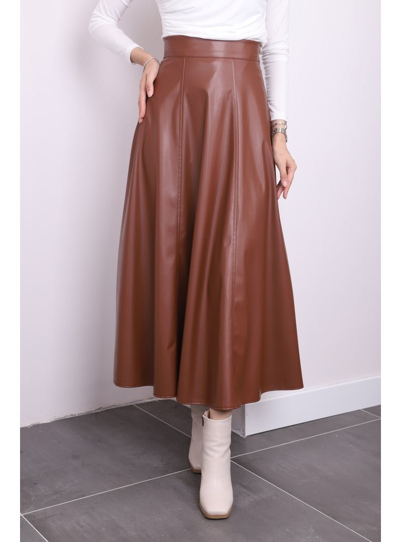 İmaj Butik Taba Deri Kloş Etek