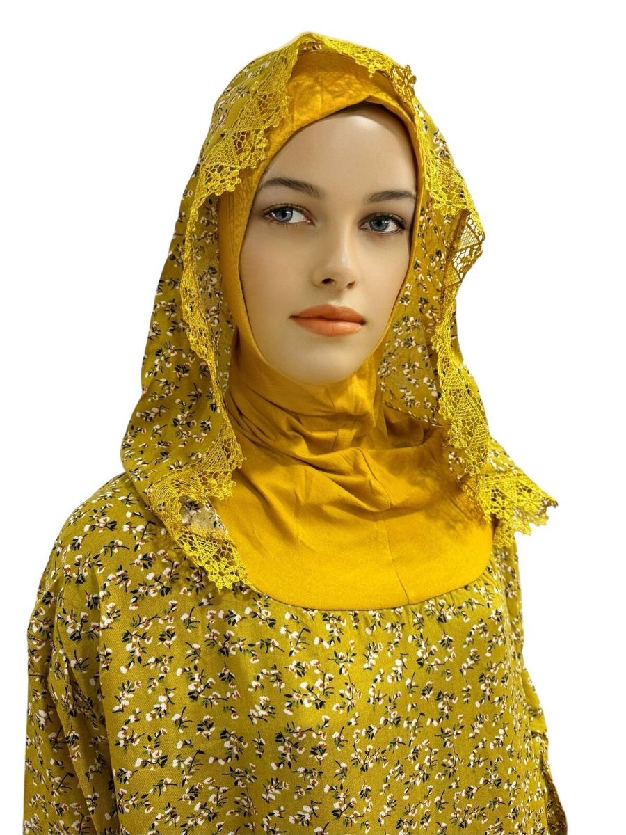 Mercan Hijab Namaz Elbisesi Kapüşonlu Dantelli Çiçek Desenli
