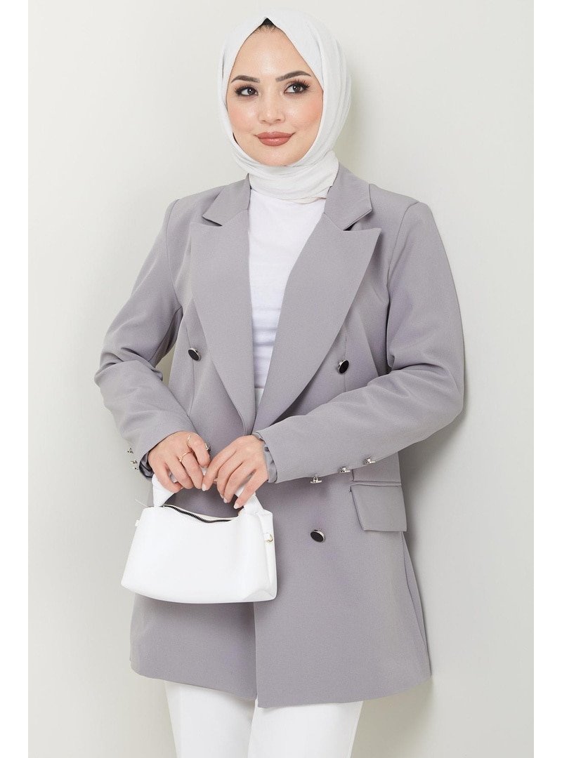 Hafsa Mina Gri Düğmeli Blazer Ceket