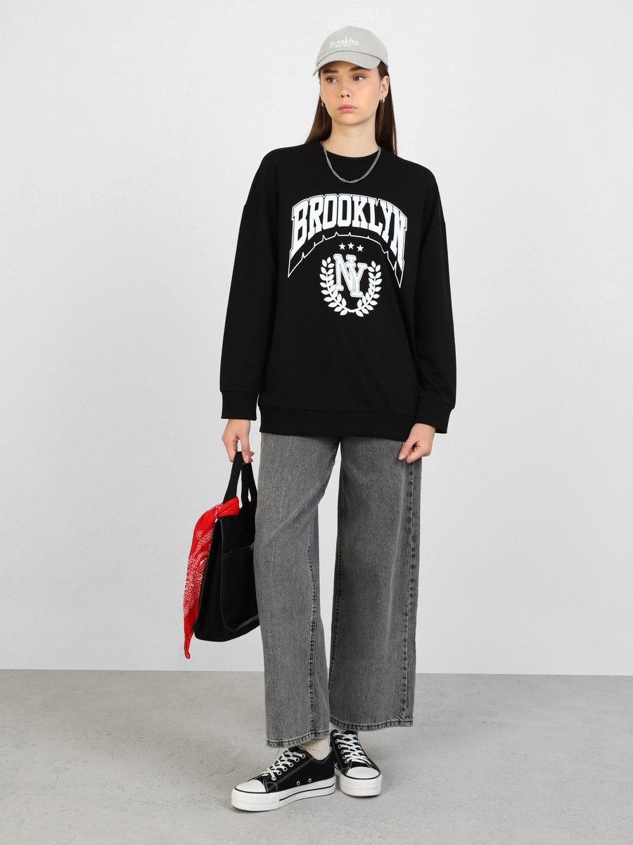 Benin Siyah Baskı Detaylı Sweatshirt