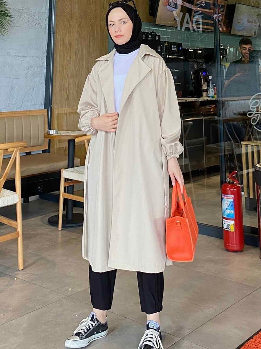 Lamelif Kol Elastik Detaylı Trençkot