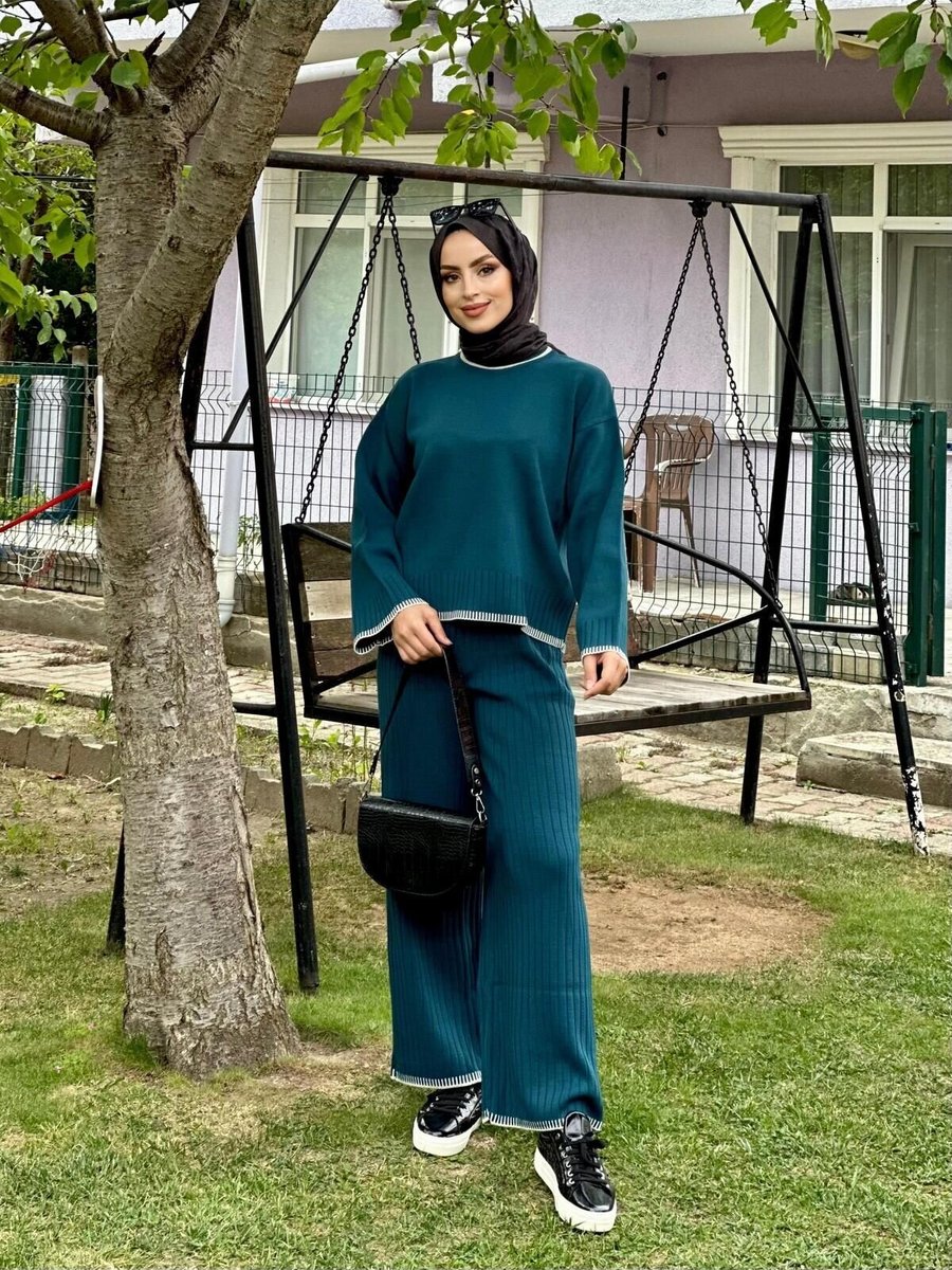 Nergis Neva Butik Zümrüt Çoban Dikişli Triko Takım