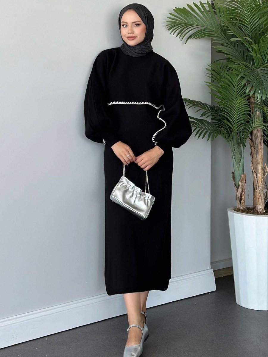 Haza Moda Crop Görünümlü Triko Elbise Siyah
